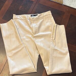 ZARA woman Light Cream Faux Leather Pants